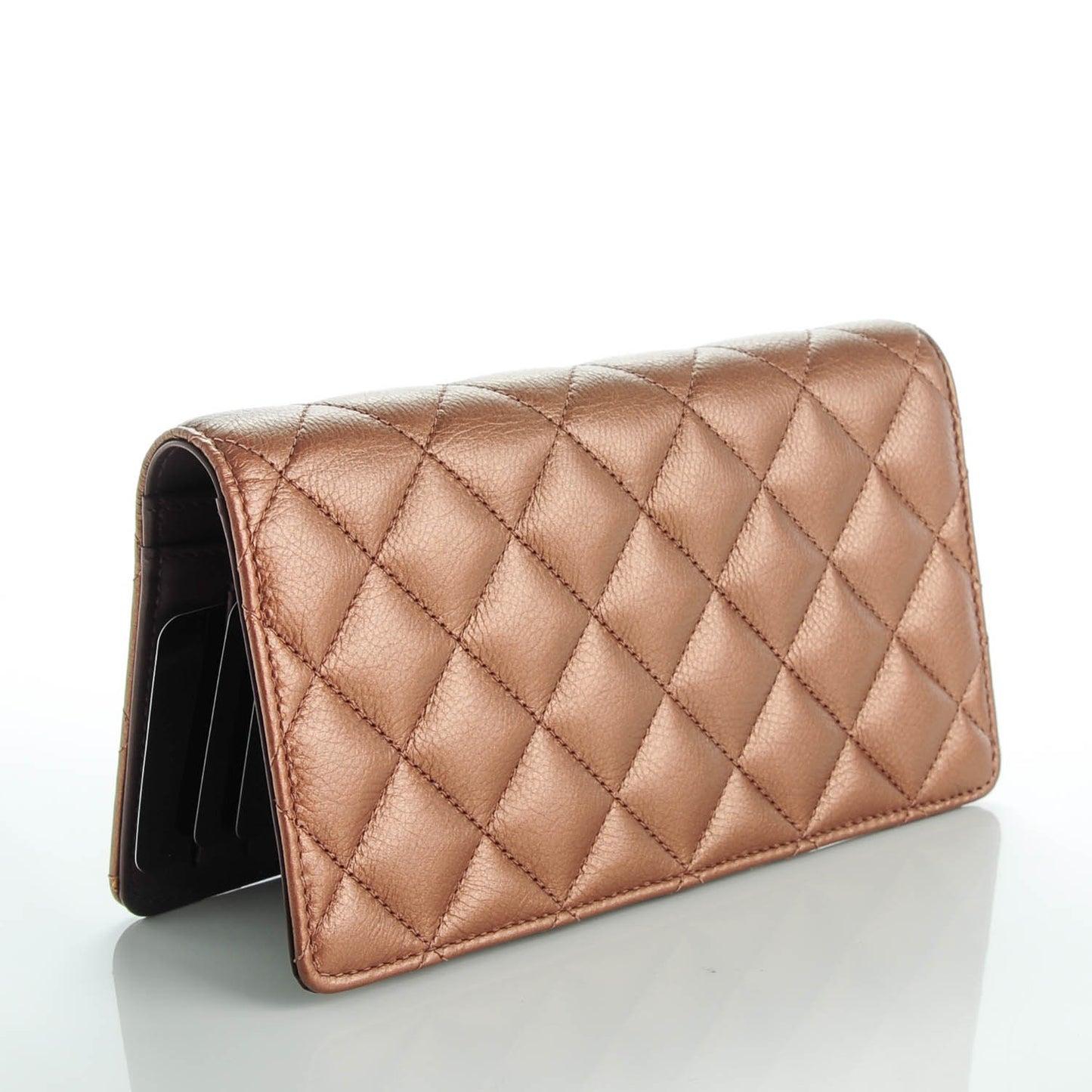 Iridescent Goatskin Quilted Yen Wallet Copper
