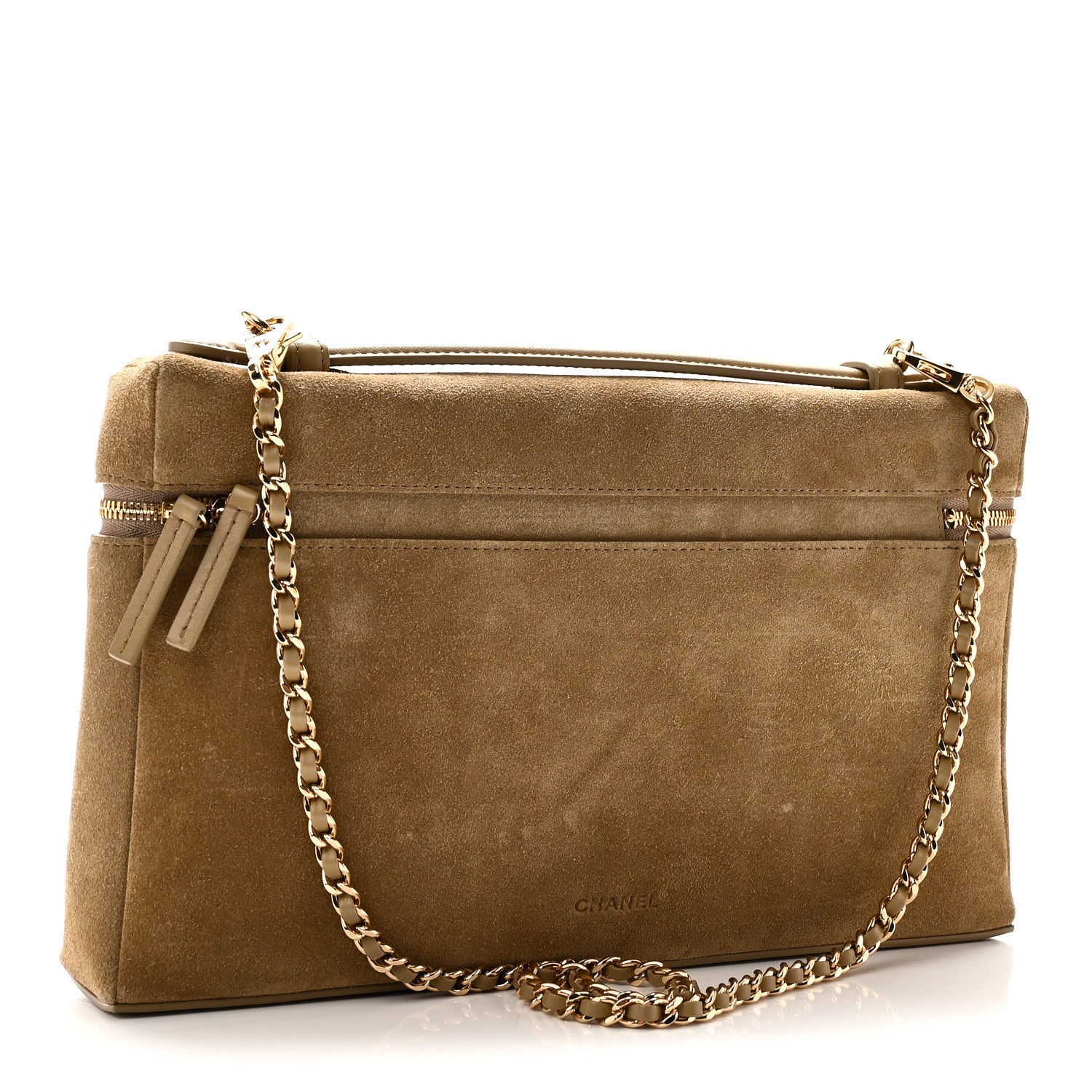 Chanel Suede Calfskin Large Trapeze Large Top Handle Slim Vanity With Chain Beige 3 of 10