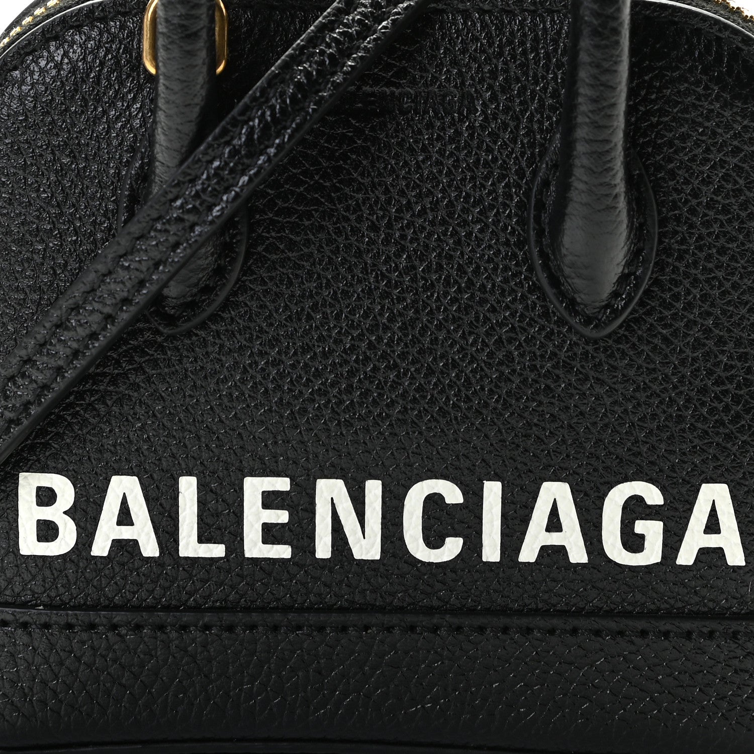 Balenciaga Grained Calfskin Logo Mini Ville Top Handle Bag Black White 8 of 10