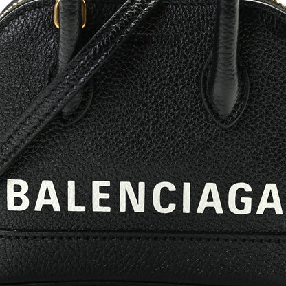 Balenciaga Grained Calfskin Logo Mini Ville Top Handle Bag Black White 8 of 10