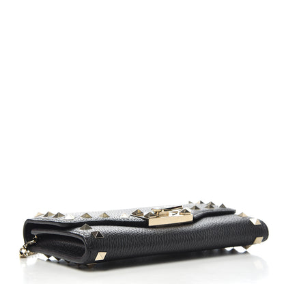 Valentino Garavani Pebbled Calfskin Rockstud Flip Lock Wallet On Chain Black 4 of 6