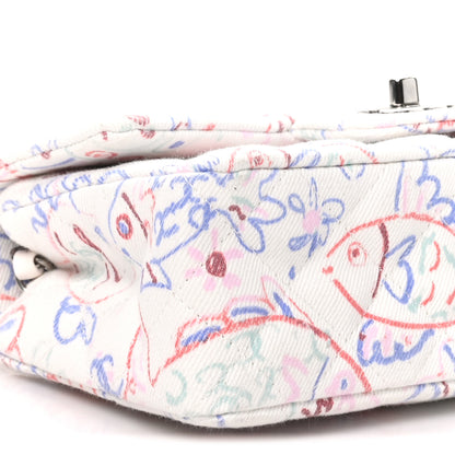 Chanel Denim Printed Fish Quilted Mini Rectangular Flap White Multicolor 9 of 10