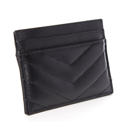 Saint Laurent Grain De Poudre Matelasse Chevron Monogram Credit Card Case Black 2 of 6
