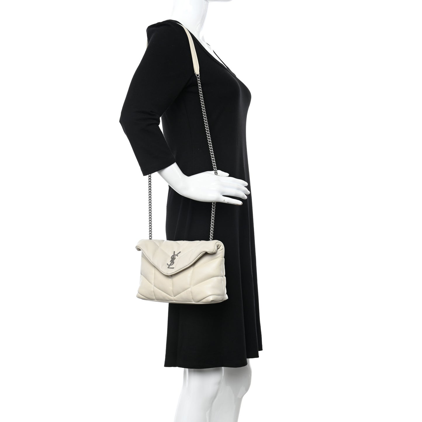Lambskin Quilted Toy Loulou Puffer Monogram Chain Satchel Blanc Vintage