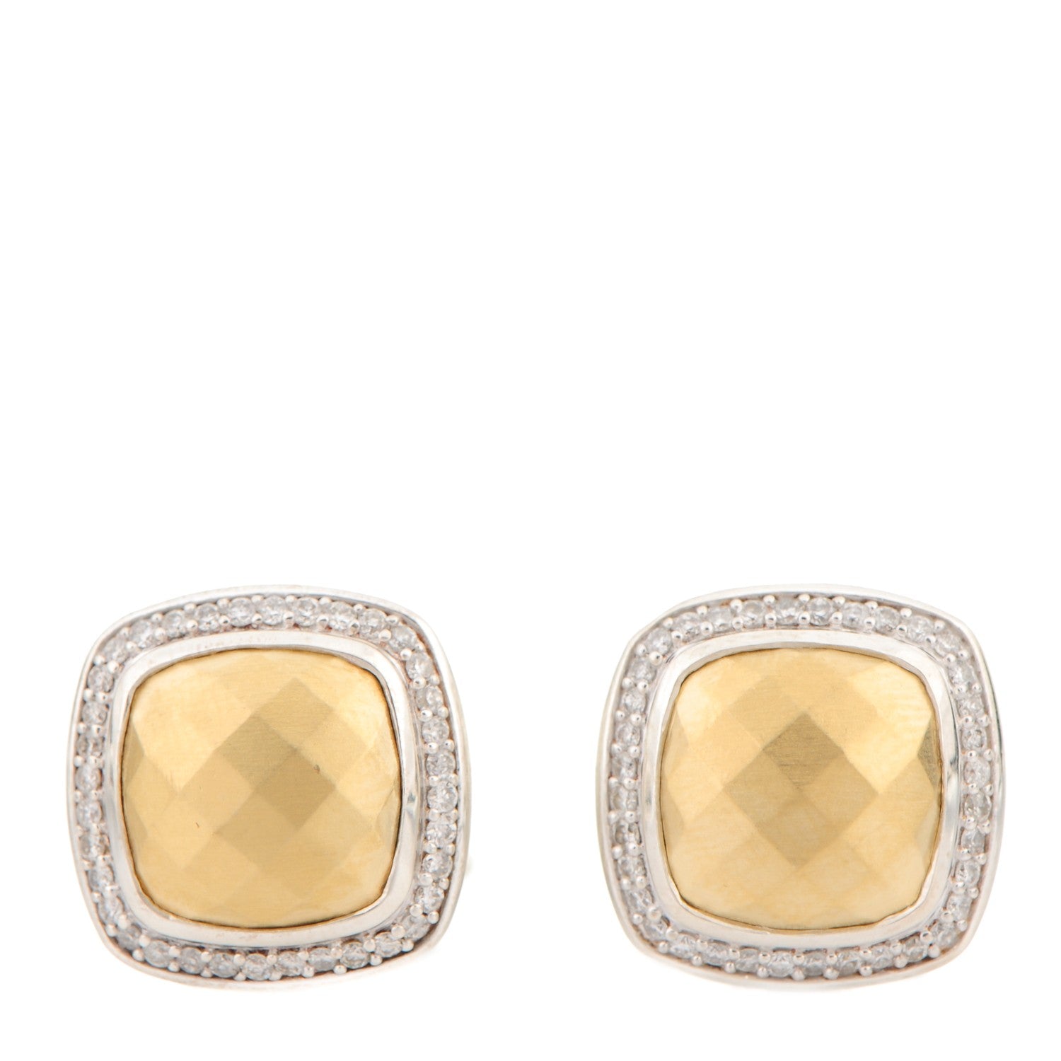 David Yurman Sterling Silver Pave Diamond 18K Yellow Gold 11mm Albion Earrings 1 of 4