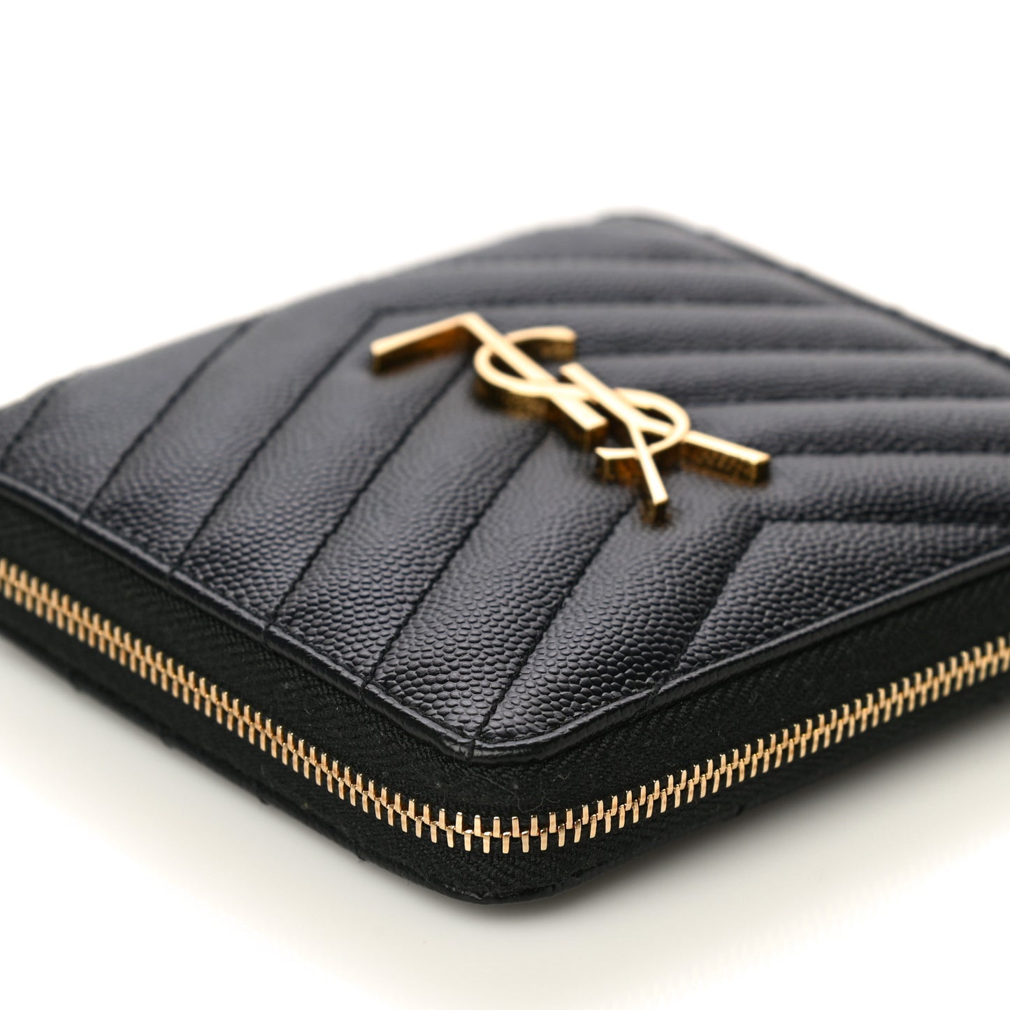 Grain De Poudre Matelasse Chevron Monogram Compact Zip Around Wallet Black