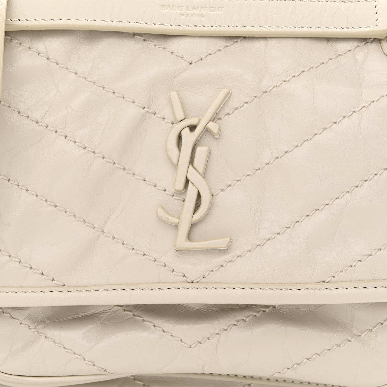 Saint Laurent Crinkled Calfskin Matelasse Monogram Baby Niki Chain Satchel Ivory 8 of 10