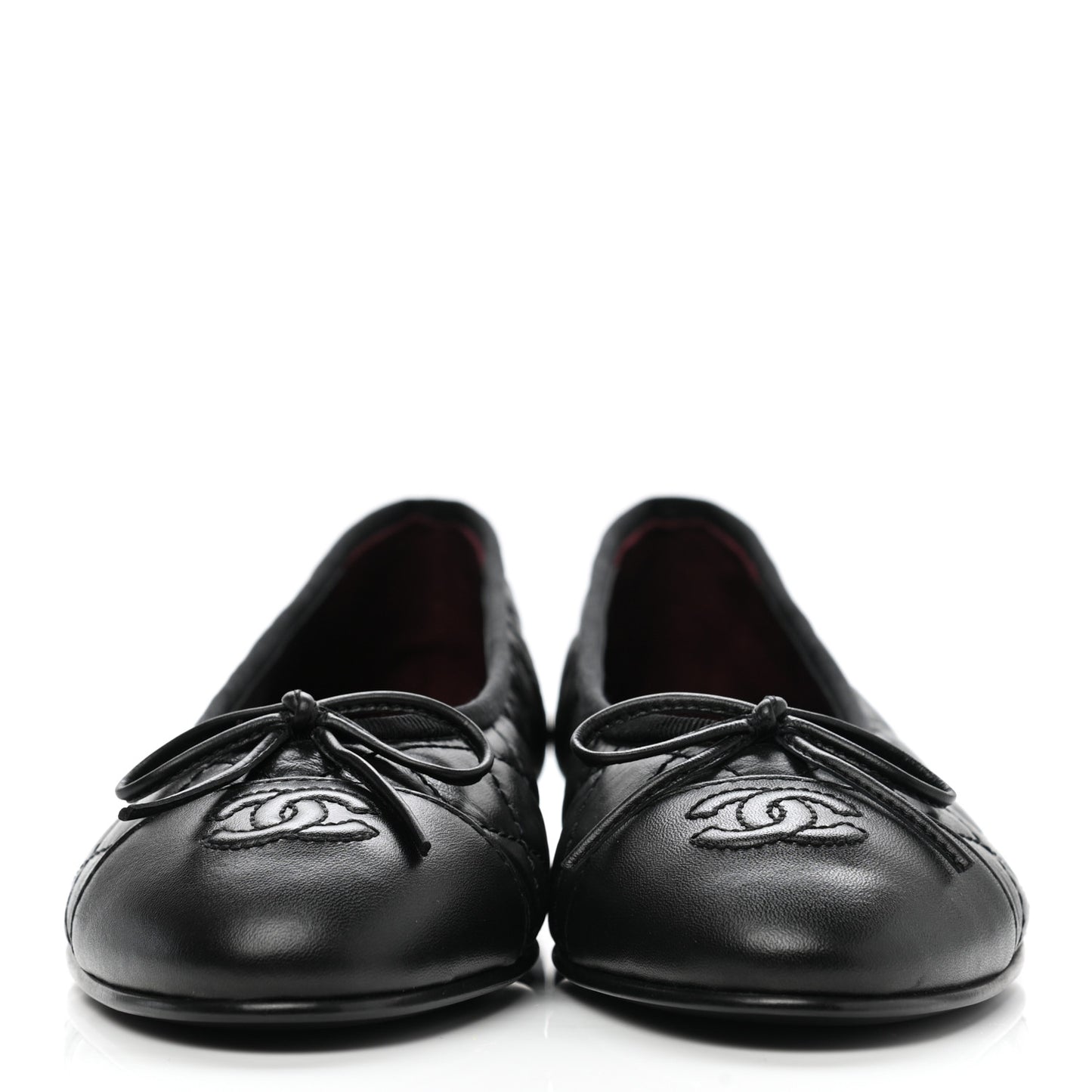 Aged Calfskin Quilted CC Cap Toe Ballerina Flats 38 Black