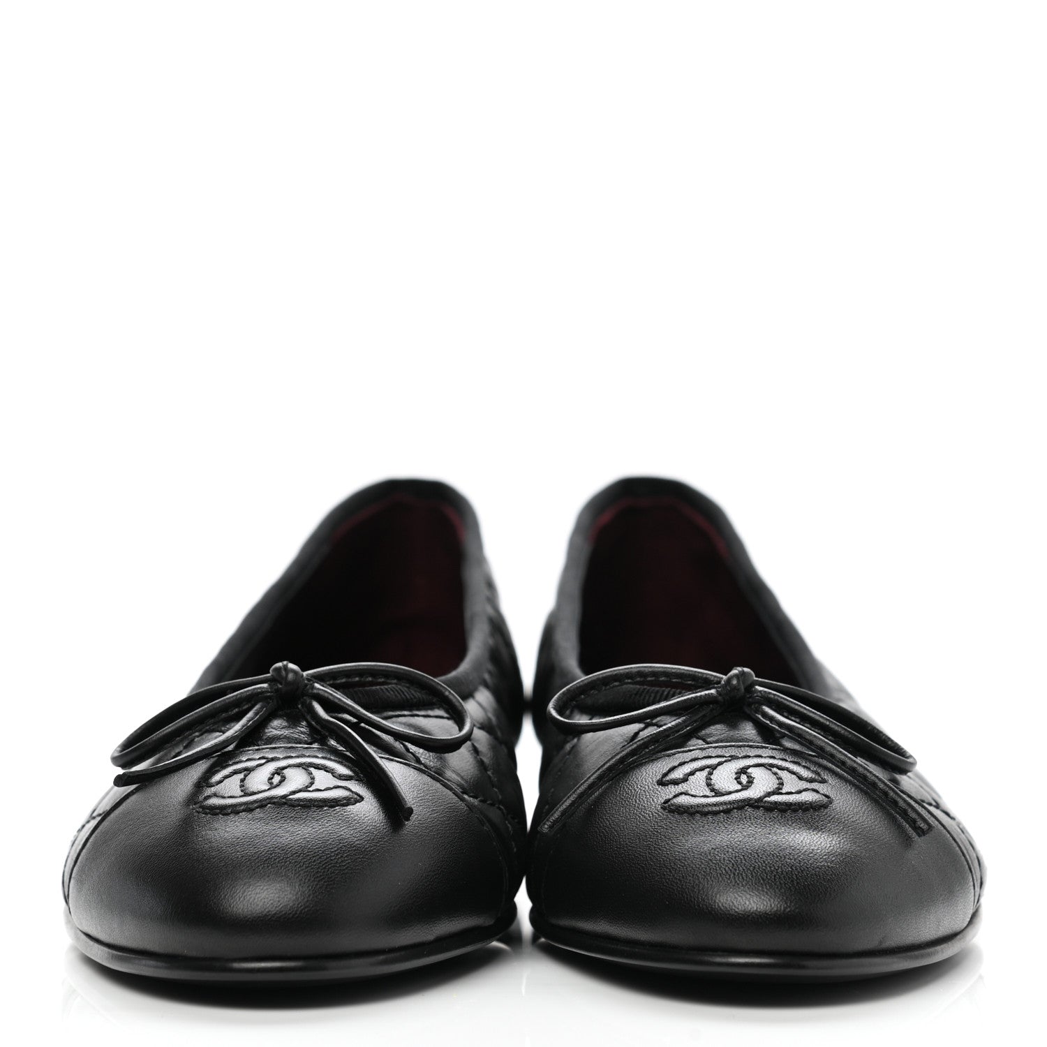 Chanel Aged Calfskin Quilted CC Cap Toe Ballerina Flats 38 Black 2 of 9