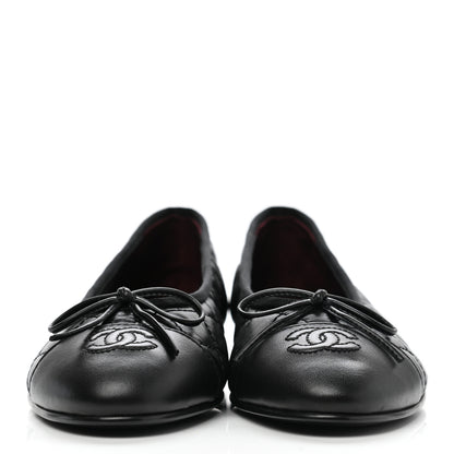 Chanel Aged Calfskin Quilted CC Cap Toe Ballerina Flats 38 Black 2 of 9
