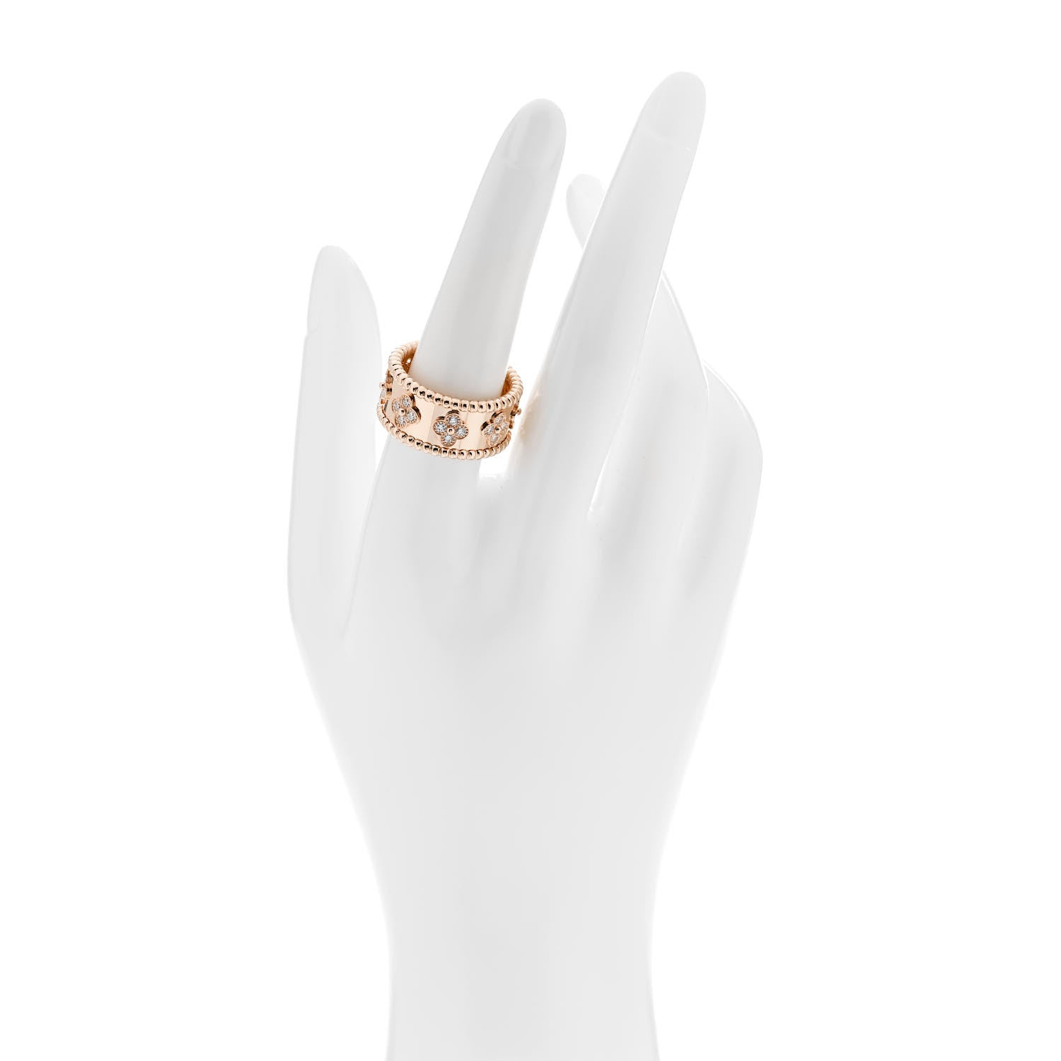Van Cleef & Arpels 18K Rose Gold Diamond Medium Perlee Clovers Ring 56 7.75 2 of 5