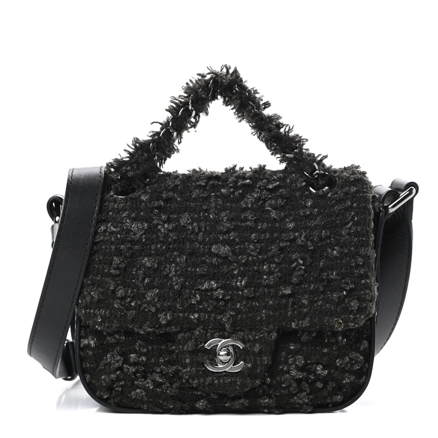 Tweed Messenger Flap Black Grey