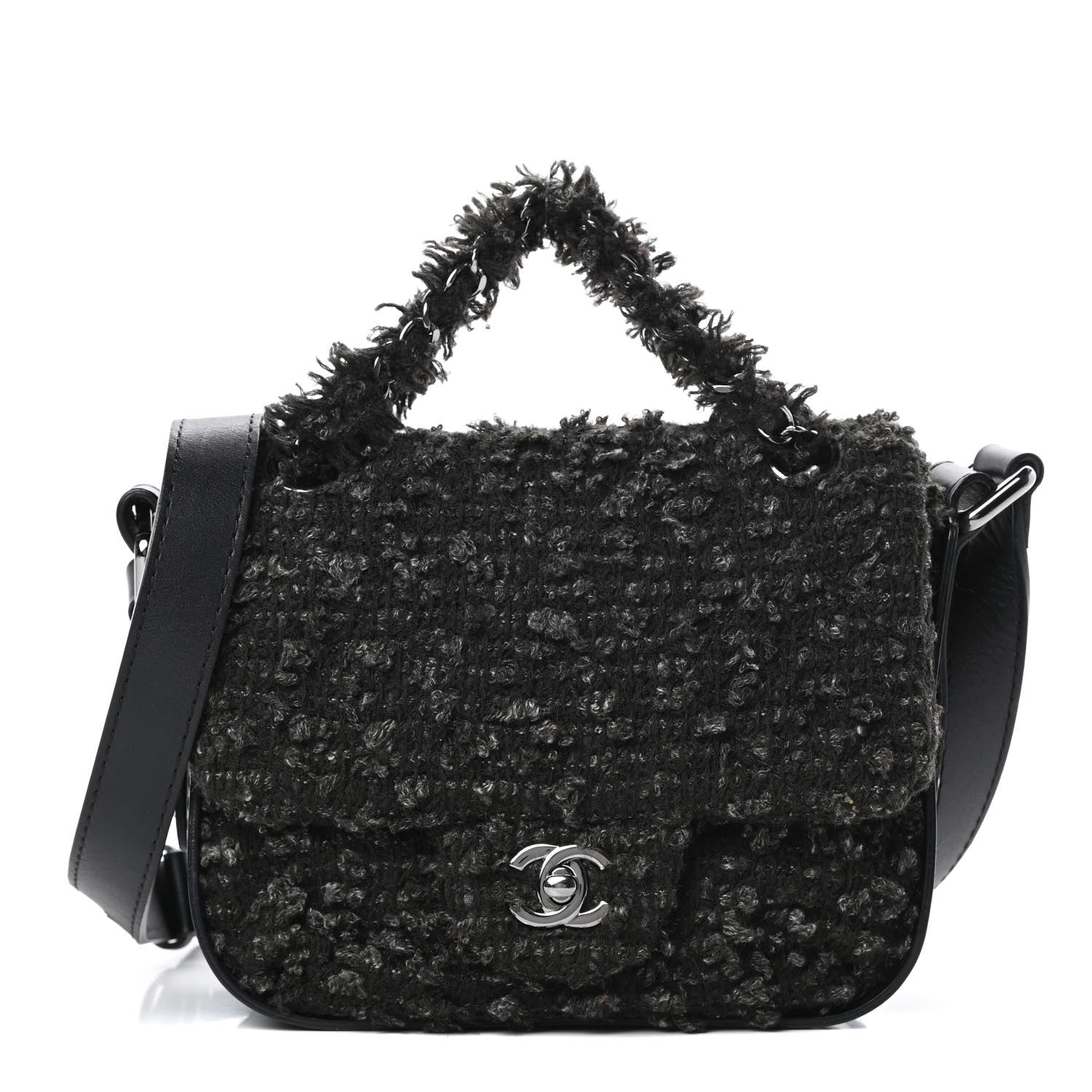 Chanel Tweed Messenger Flap Black Grey 1 of 12