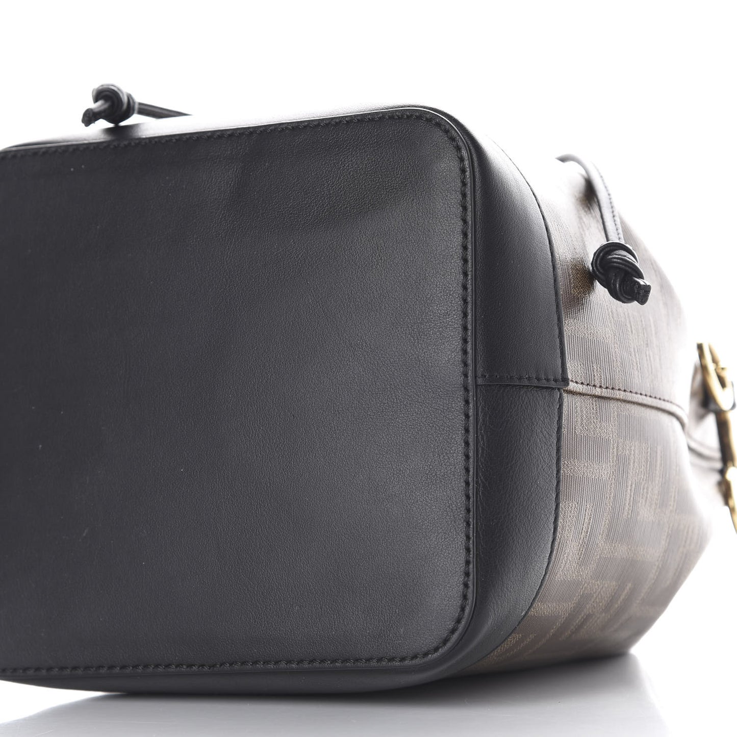 Glazed Fabric Vitello Grace F is Fendi FF 1974 Stamp Patch Grande Mon Tresor Bucket Bag Mogano Panna Black