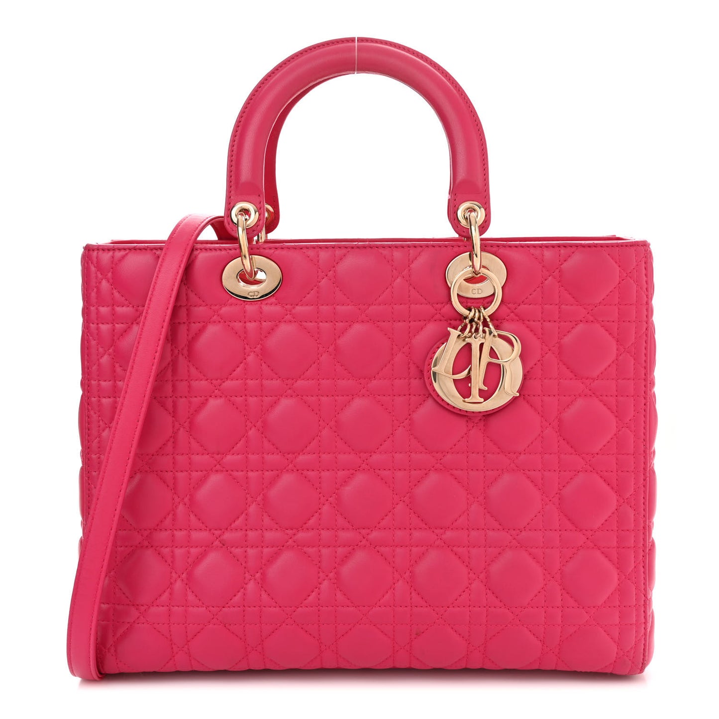 Lambskin Cannage Large Lady Dior Fuchsia