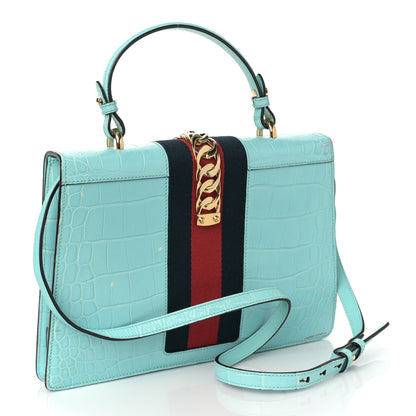 Gucci Alligator Medium Sylvie Top Handle Bag Blue 2 of 12