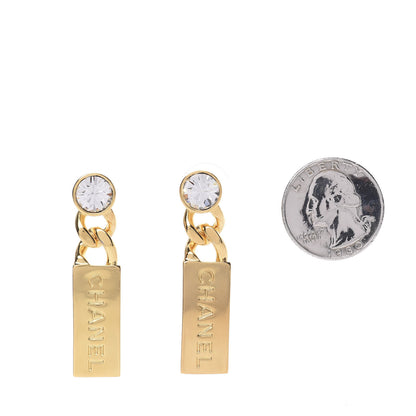 Chanel Crystal Tag Drop Earrings Gold 2 of 5