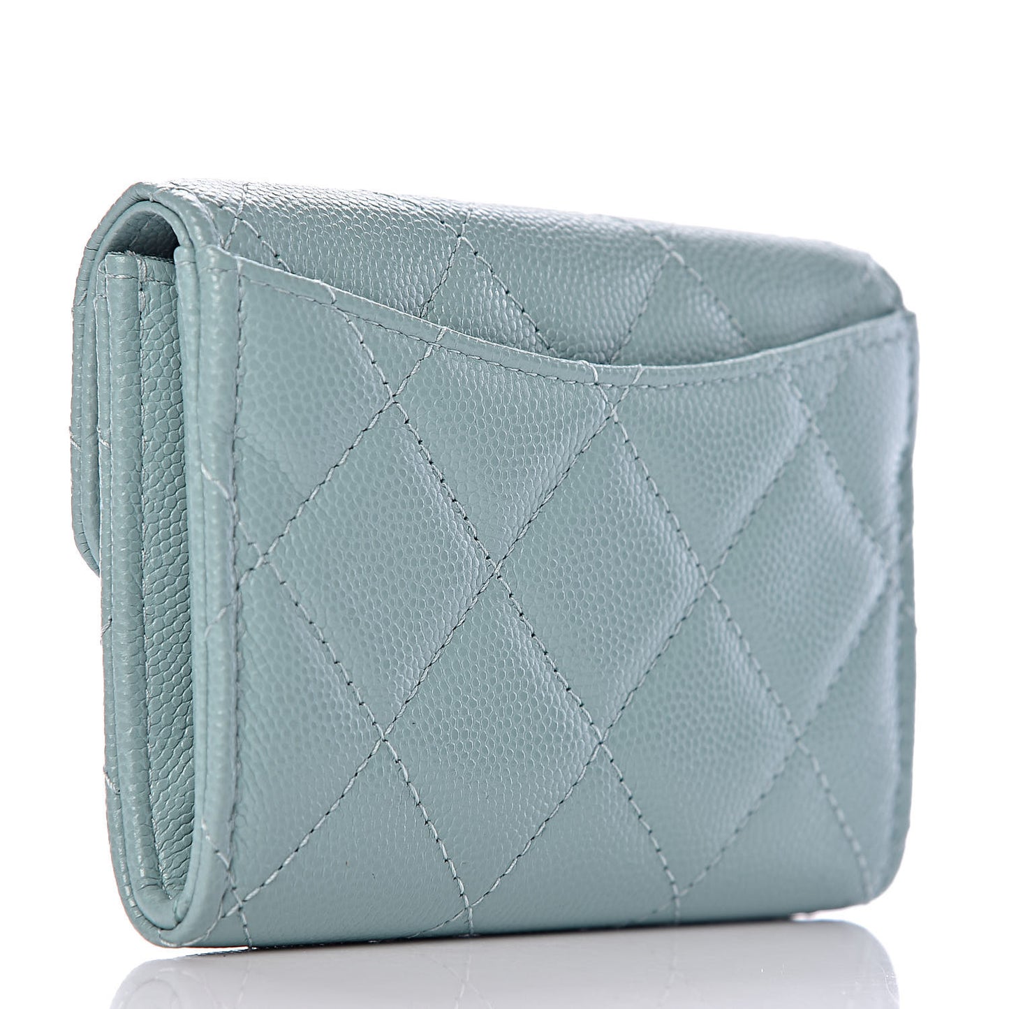 Caviar Quilted Flap Card Holder Wallet Light Blue