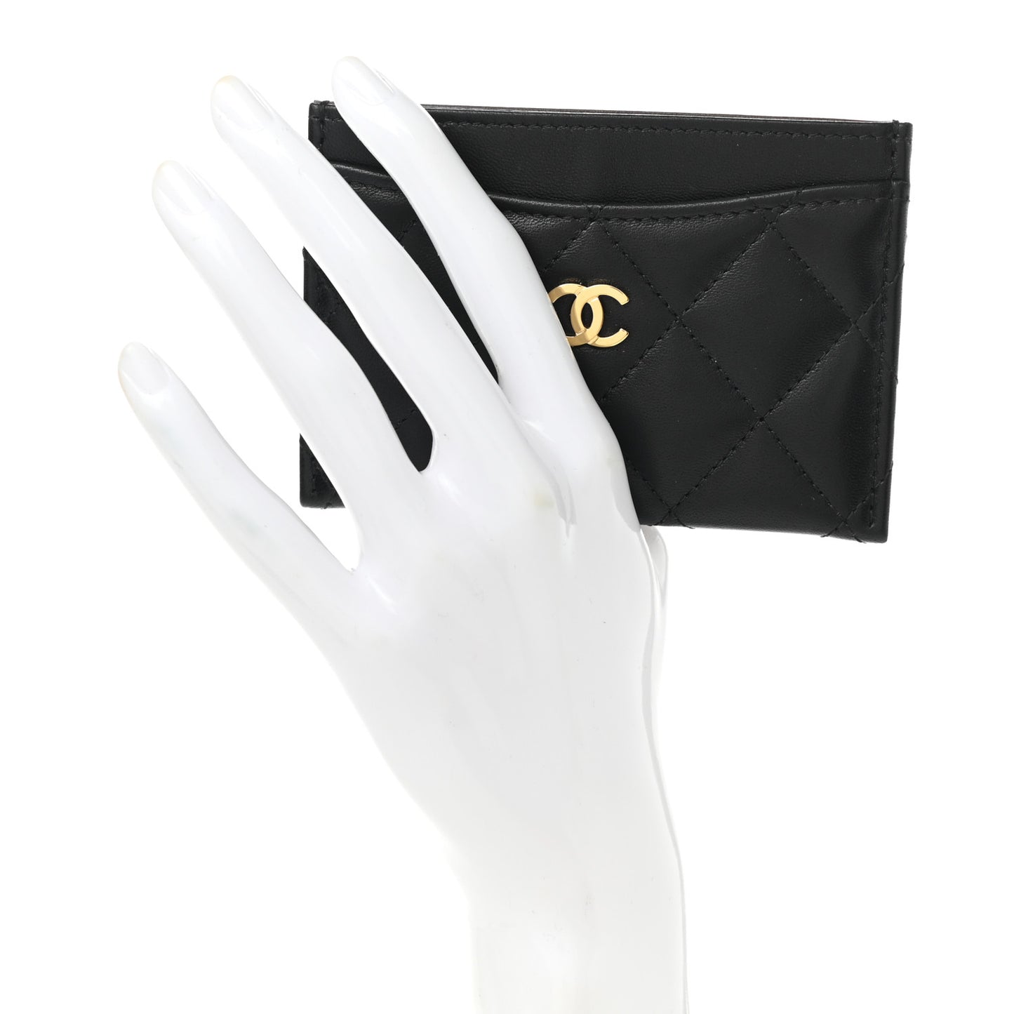 Lambskin Quilted Card Holder Black