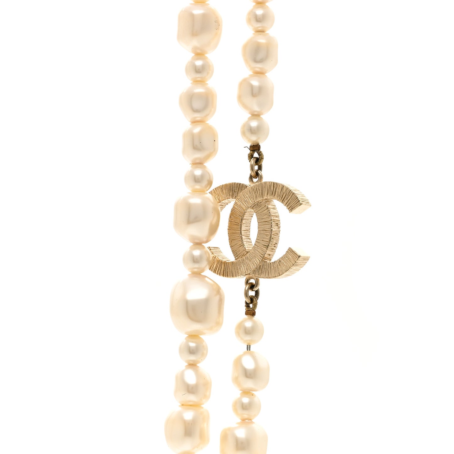 Graduated Pearl CC Long Necklace Gold