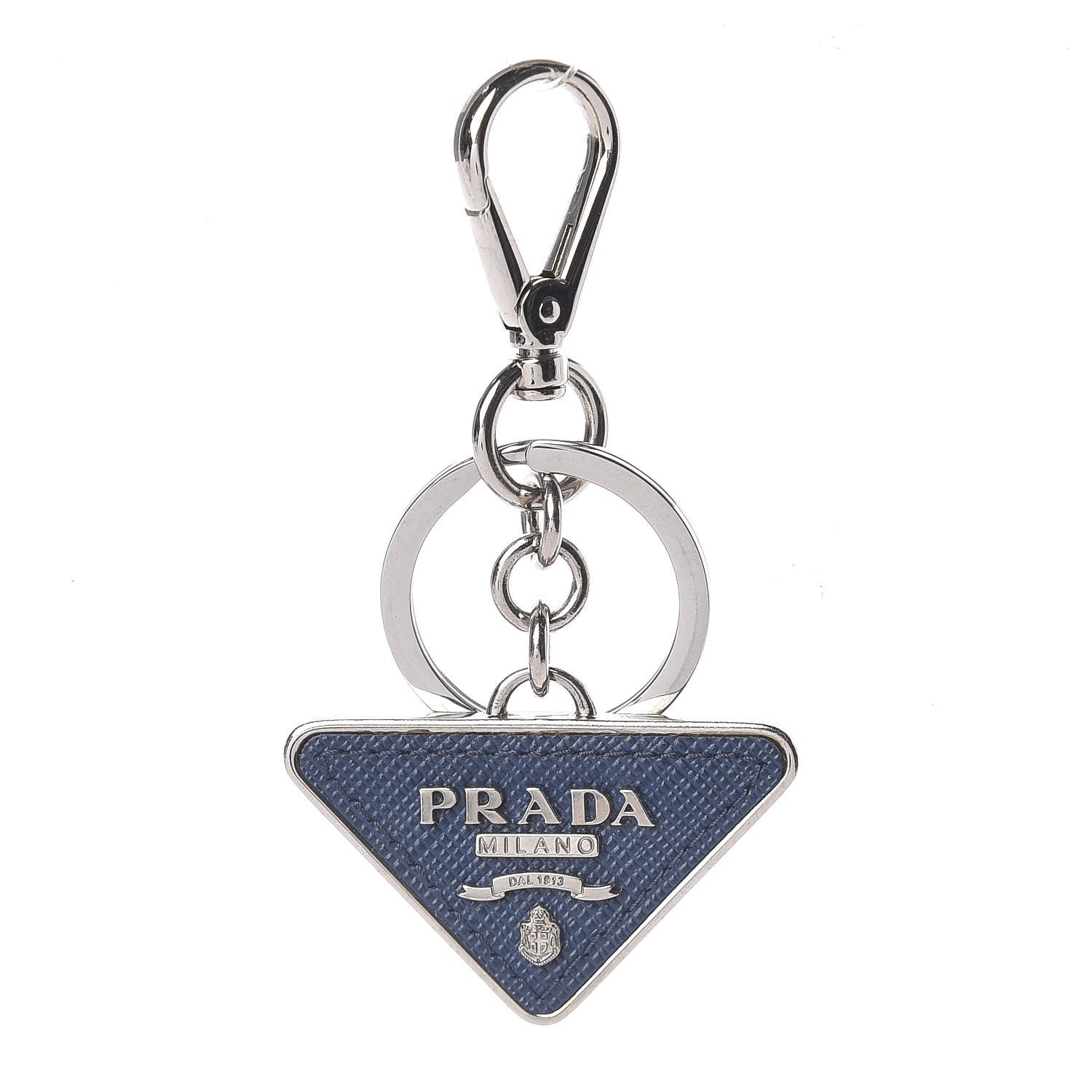 Prada Saffiano Triangle Logo Keychain Charm Blue 1 of 2