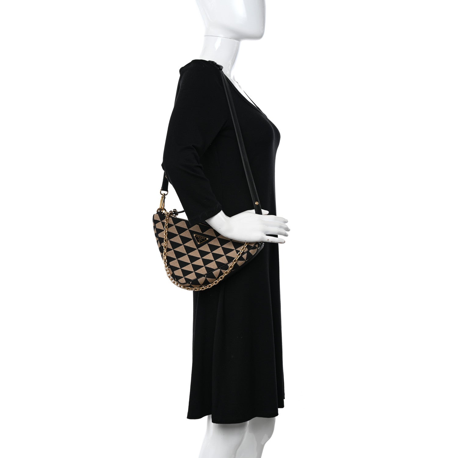 Prada Jacquard Calfskin Triangolo Symbole Embroidered Mini Triangle Double Bag Black Corda 2 of 11