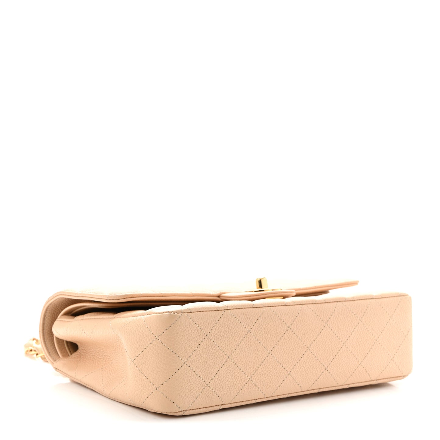 Caviar Quilted Medium Double Flap Beige