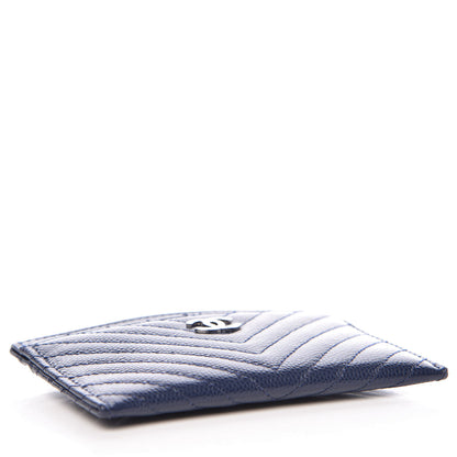 Chanel Caviar Chevron Quilted Card Holder Navy 4 of 10