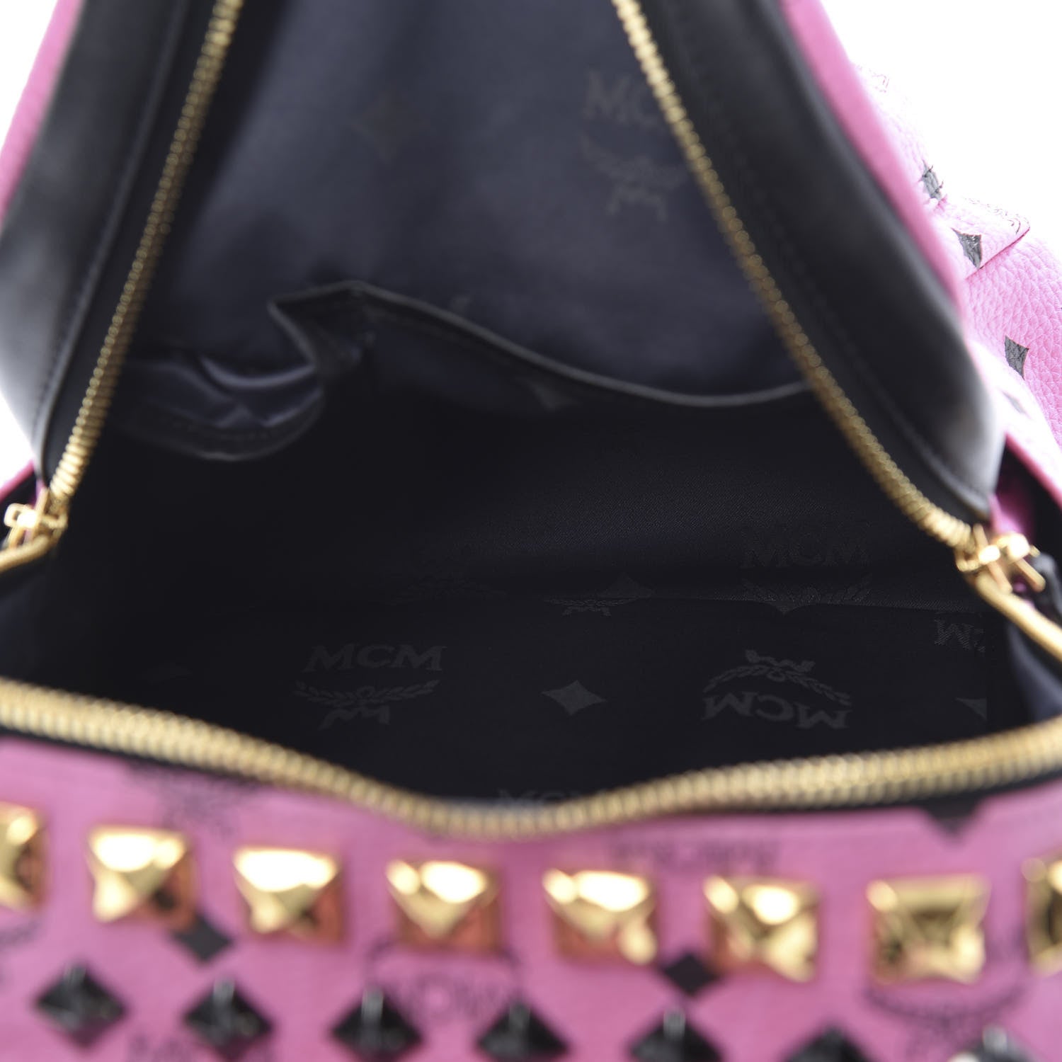 MCM Visetos Studded Colorblock Small Stark Brock Backpack Pink Black 4 of 11