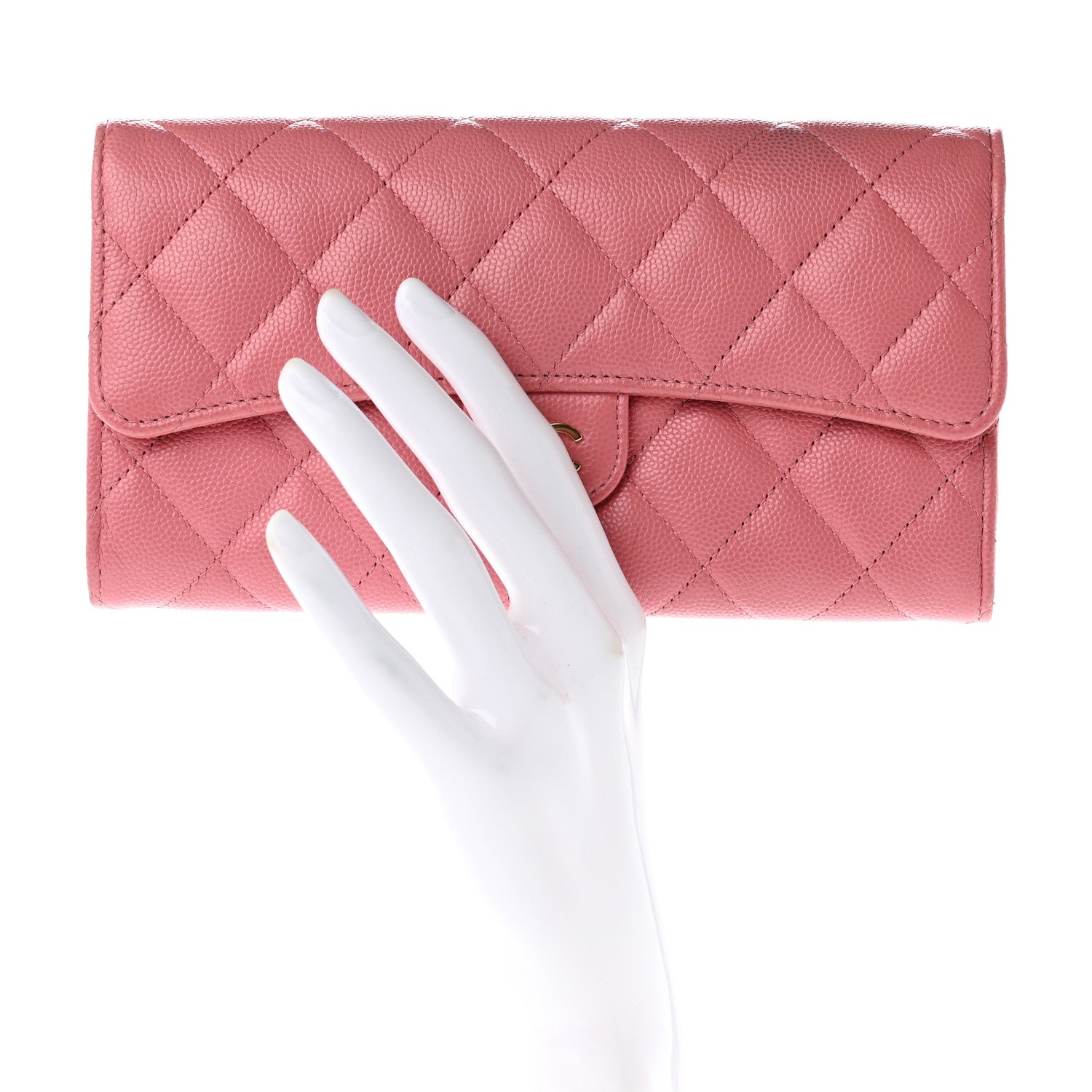 Chanel Caviar Quilted Large Gusset Flap Wallet Pink 2 of 10