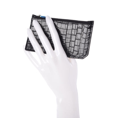 Saint Laurent Calfskin Crocodile Embossed 5 Fragments Zip Pouch Card Holder Black 2 of 7