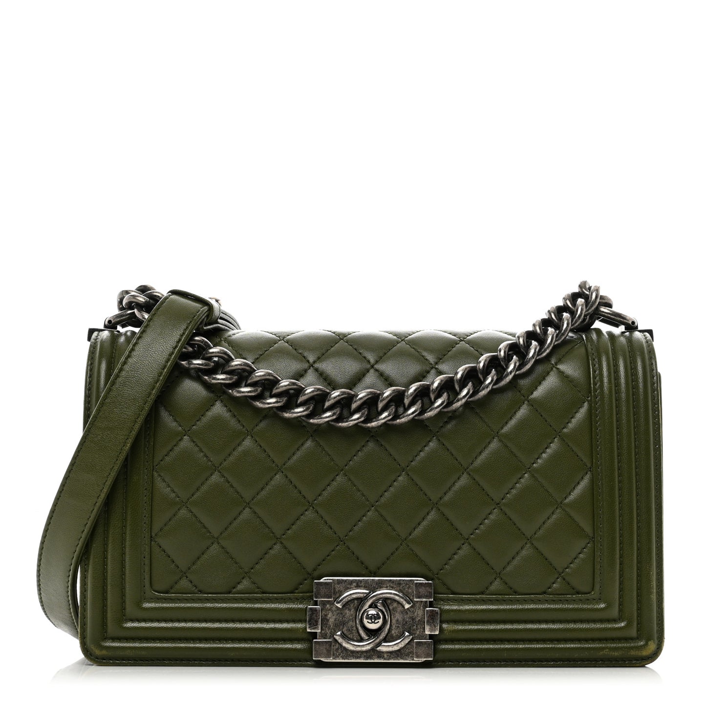 Lambskin Quilted Medium Boy Flap Green