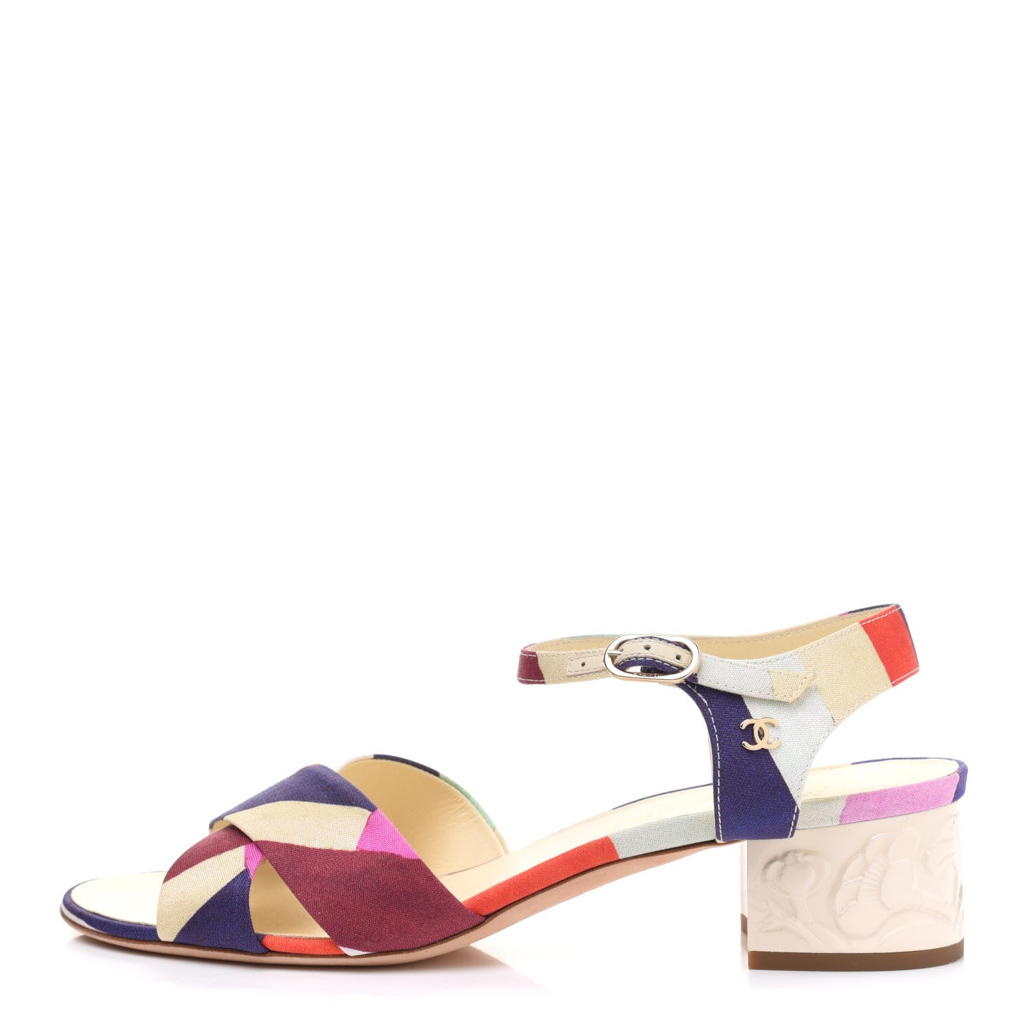 Chanel Fabric Camellia Embossed Sandals 39.5 Multicolor 1 of 12