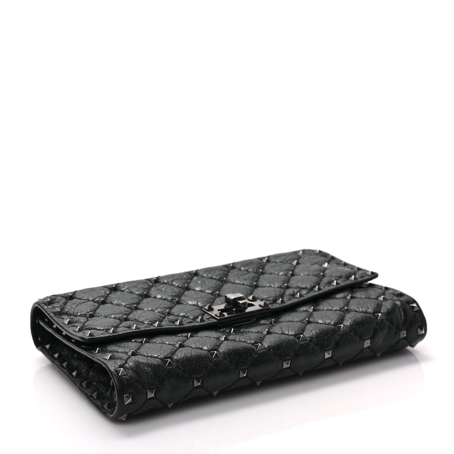 Craquele Nappa Rockstud Spike Wallet on Chain Black