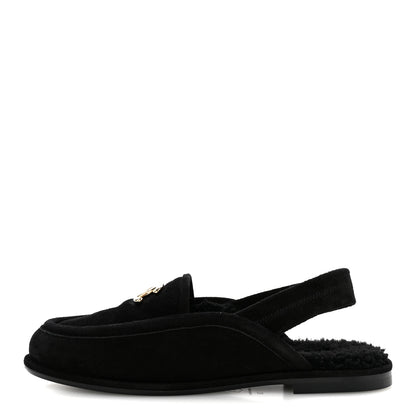 Chanel Suede Calfskin CC Slingback Loafers 39 Black 1 of 10
