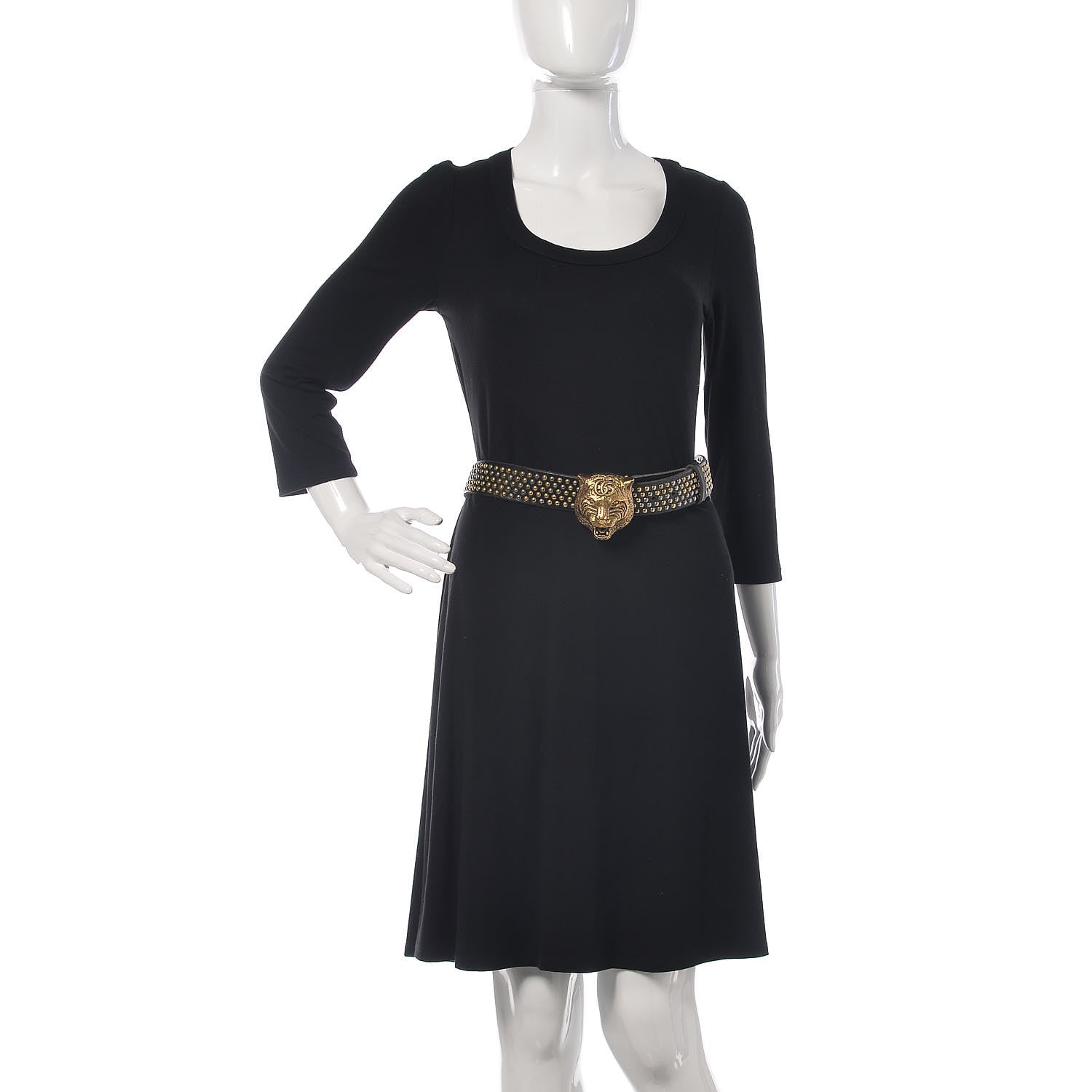 Gucci Calfskin Studded Feline Belt 110 44 Black 2 of 6