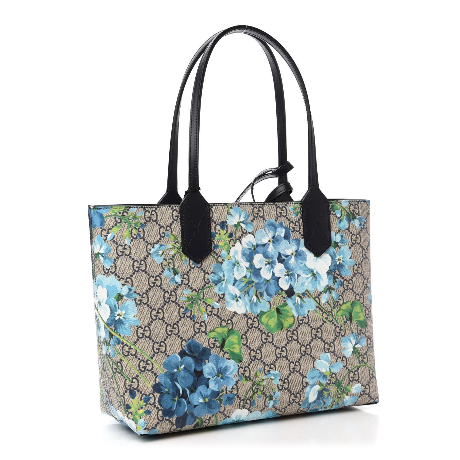 Gucci GG Supreme Monogram Blooms Small Reversible Tote Beige Blue Navy 3 of 16
