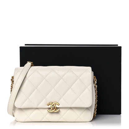 Chanel Shiny Caviar Quilted Small Chain Melody Flap White 12 of 12