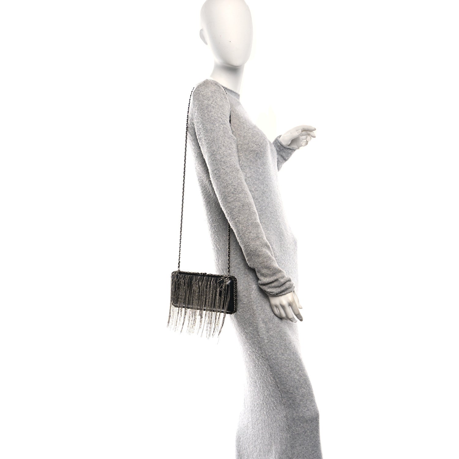 Chanel Lambskin Chain Fringe Clutch With Chain  Black 2 of 11