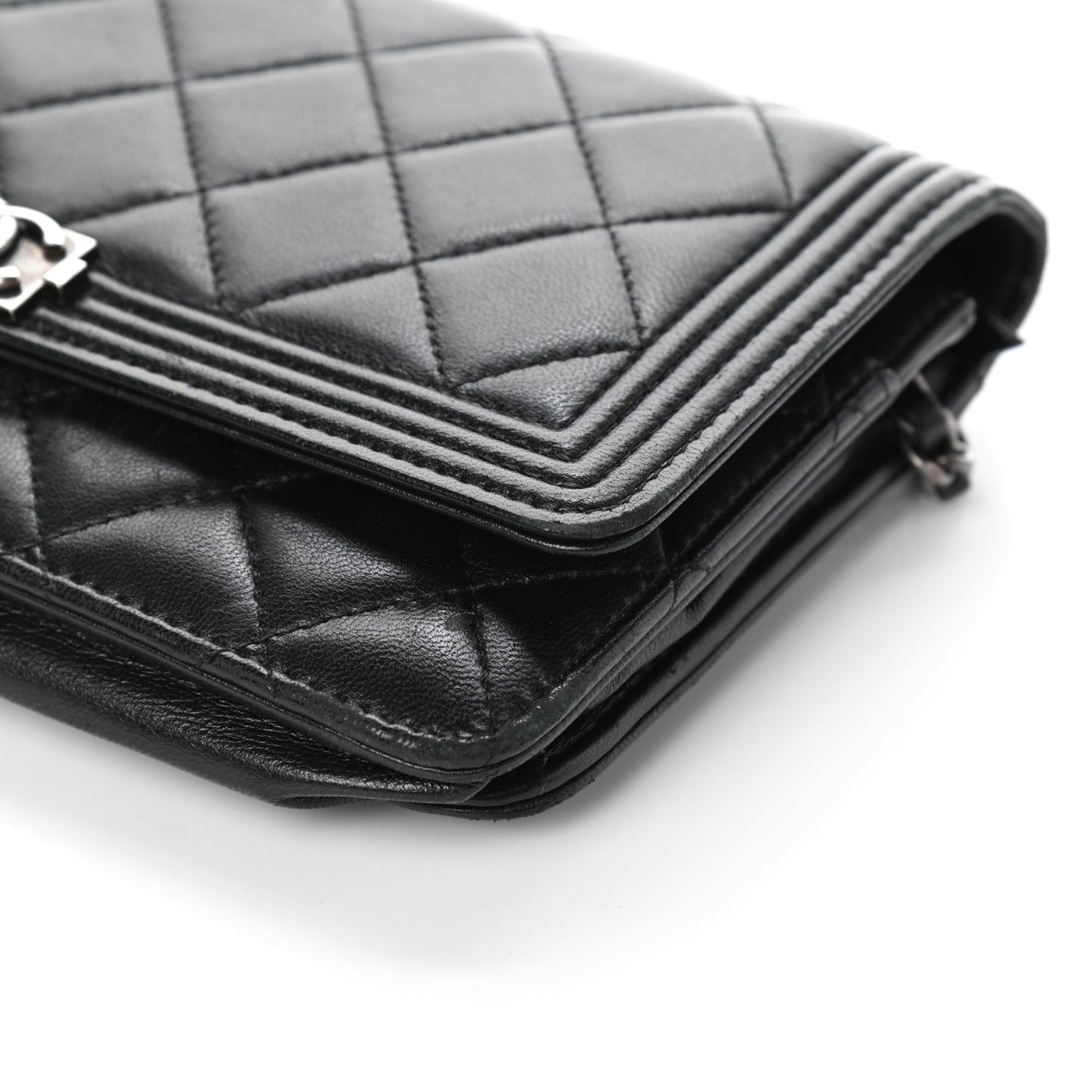 Lambskin Quilted Boy Wallet On Chain WOC Black