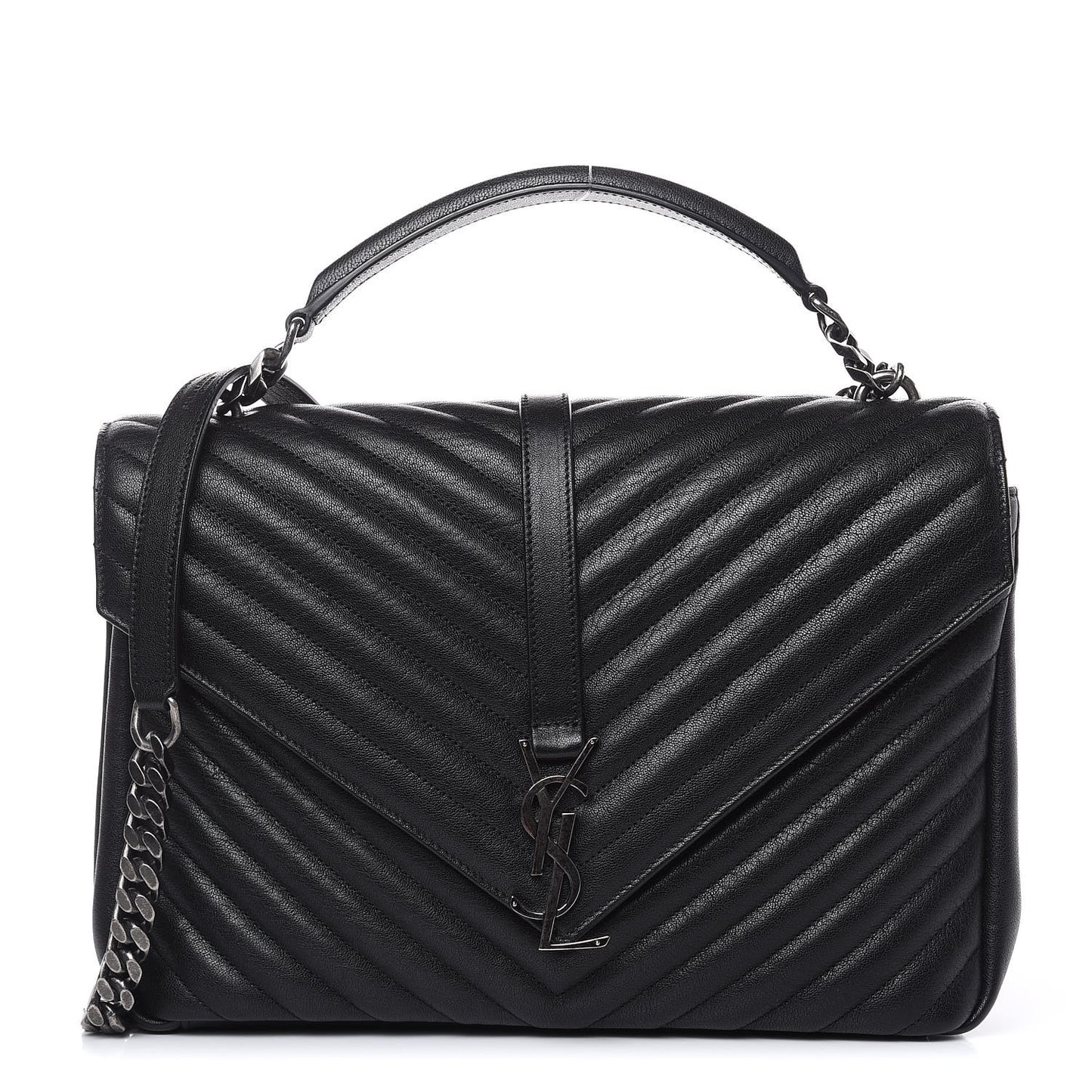 Sheepskin Matelasse Chevron Monogram Large College Satchel Black