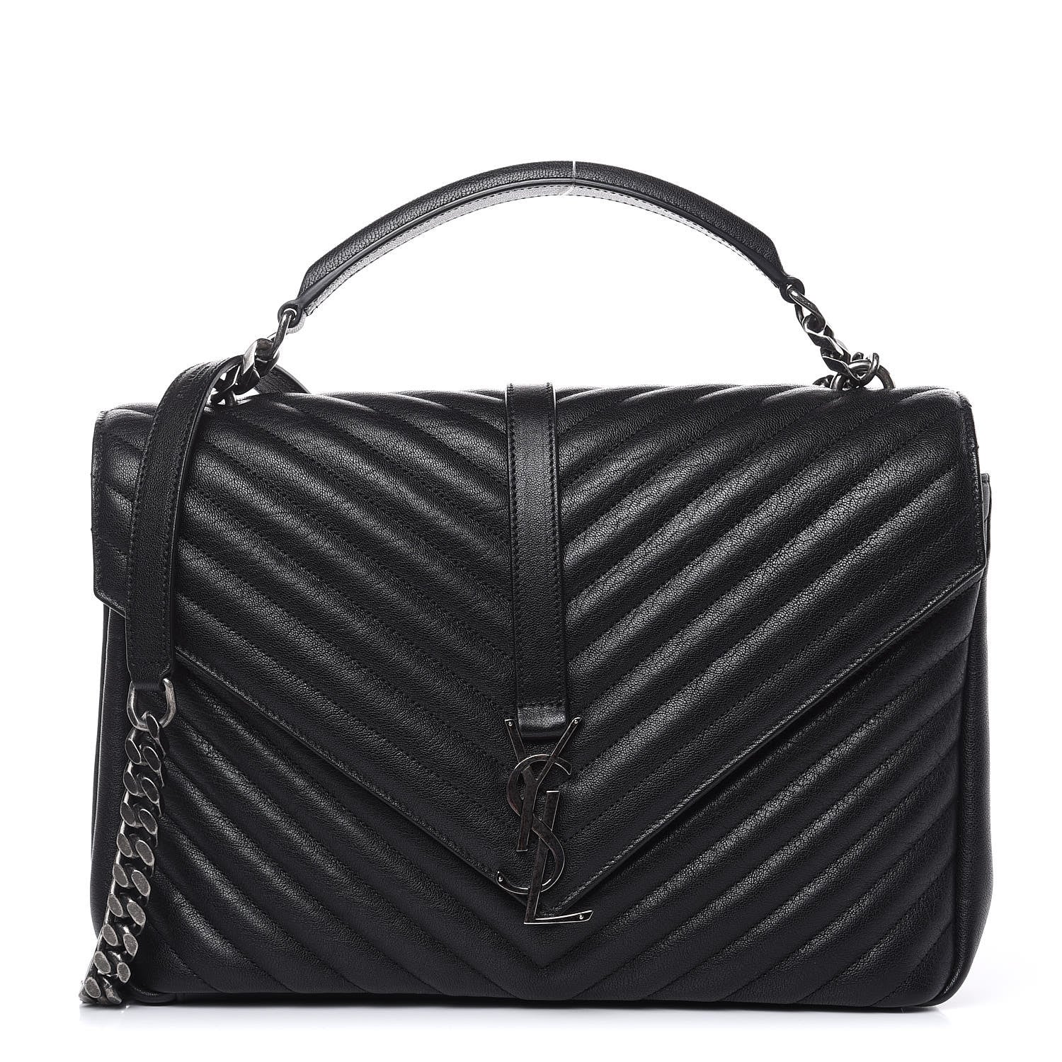 Saint Laurent Sheepskin Matelasse Chevron Monogram Large College Satchel Black 1 of 10