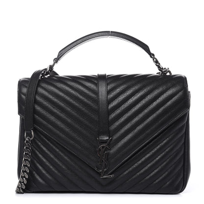 Saint Laurent Sheepskin Matelasse Chevron Monogram Large College Satchel Black 1 of 10