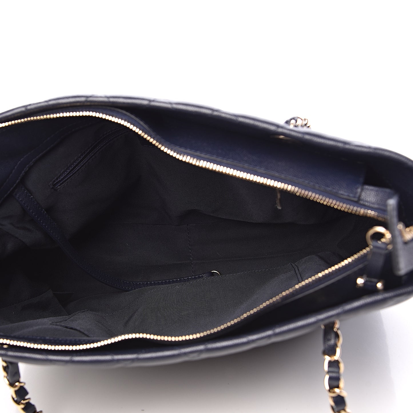 Caviar Quilted Small Zipped Shopping Tote Navy Blue
