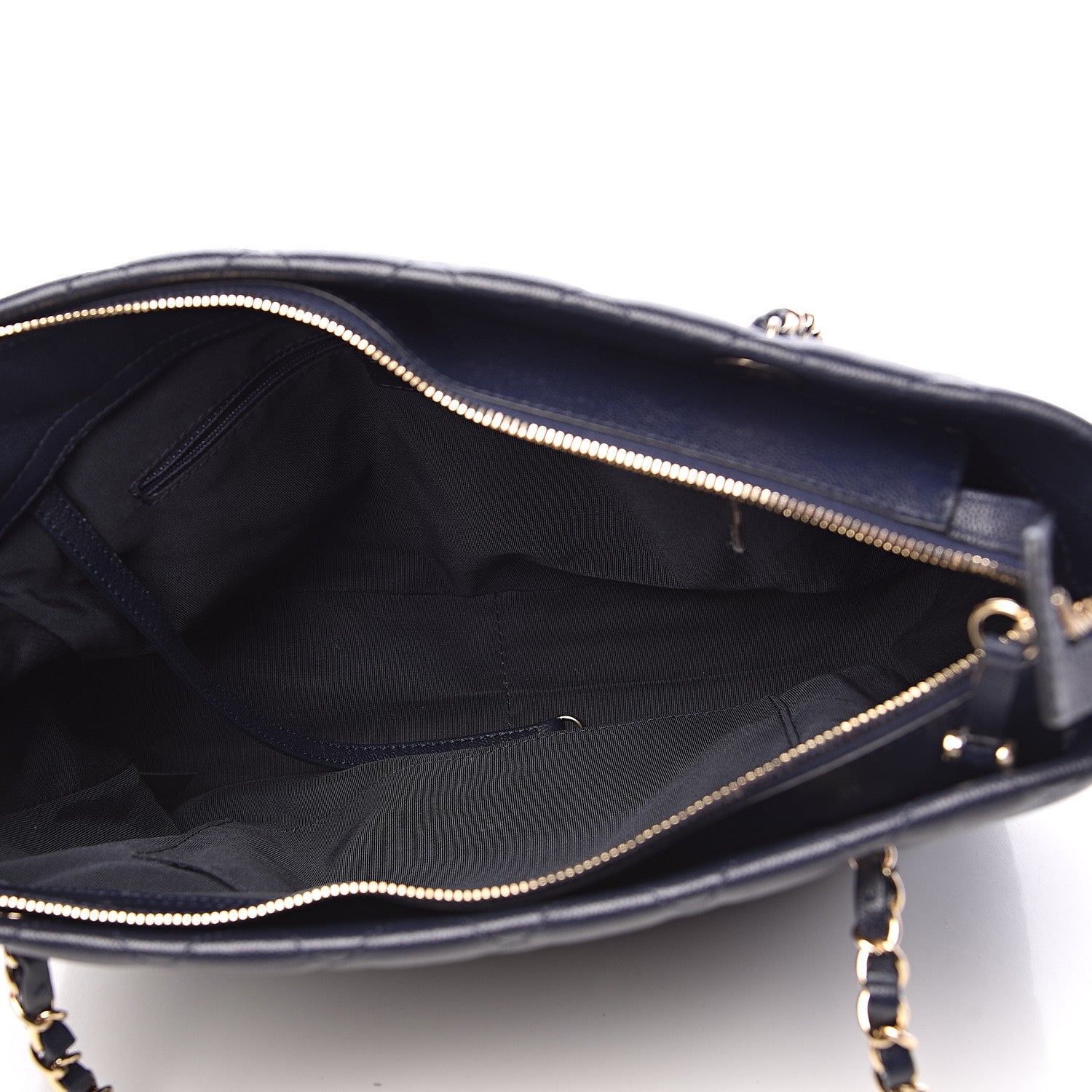 Chanel Caviar Quilted Small Zipped Shopping Tote Navy Blue 5 of 16