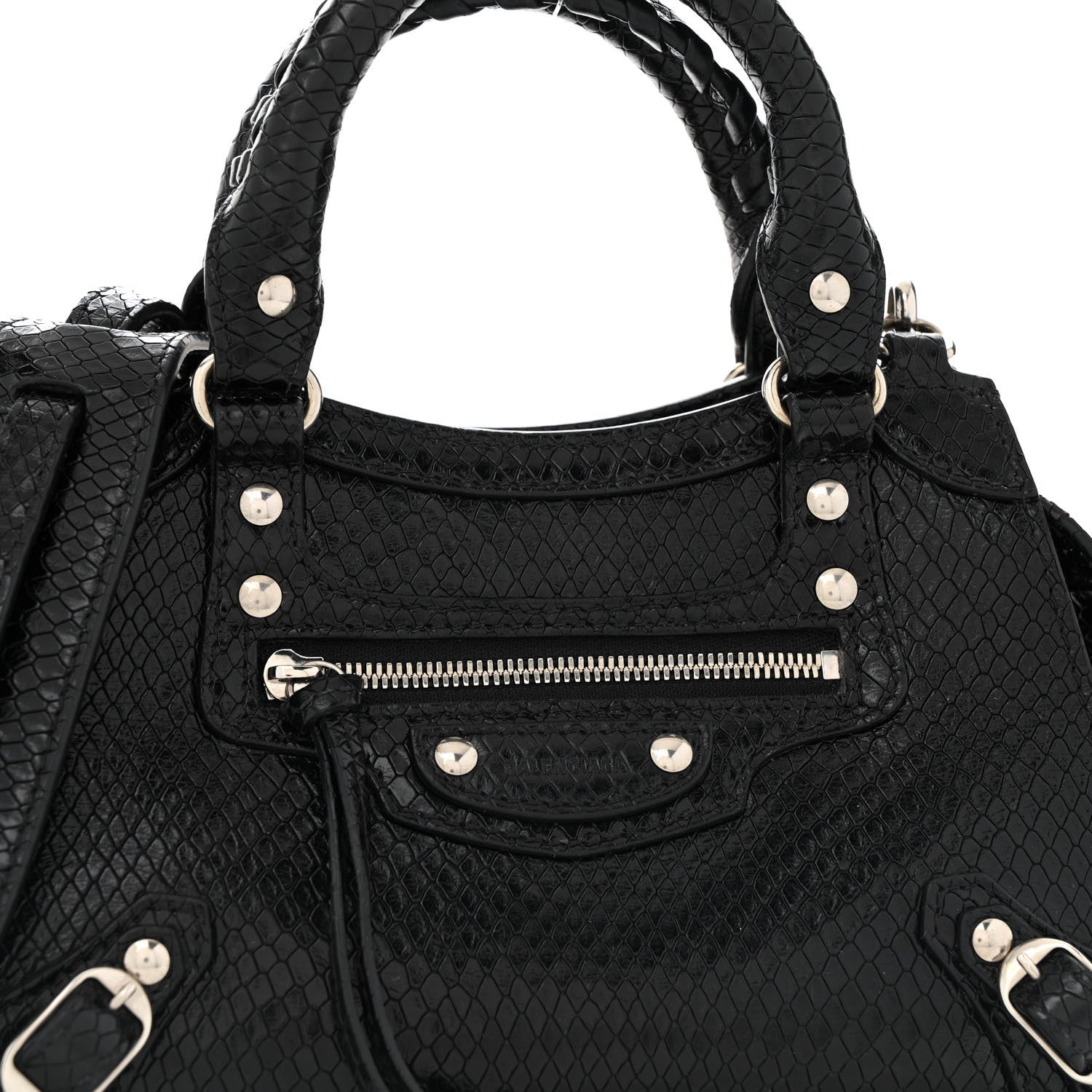 Balenciaga Grained Calfskin Snake Effect Silver Hardware Neo Classic Mini City Black 7 of 12