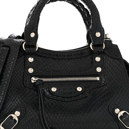 Balenciaga Grained Calfskin Snake Effect Silver Hardware Neo Classic Mini City Black 7 of 12