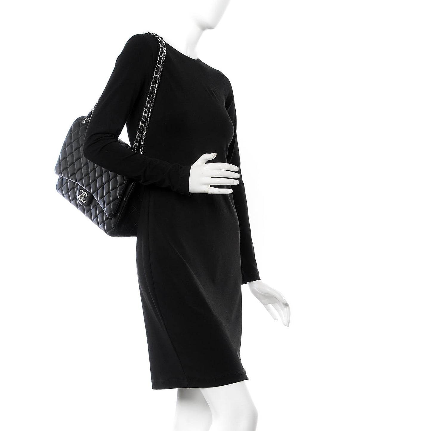 Lambskin Quilted Maxi Double Flap Black