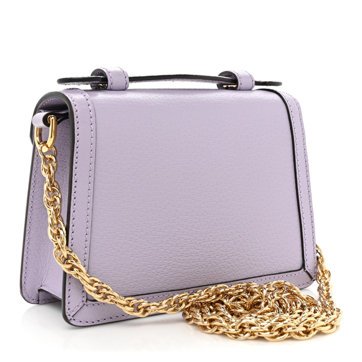Textured Dollar Calfskin Mini Ophidia Padlock Top Handle Chain Shoulder Bag Senanque