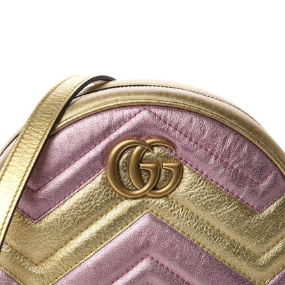 Gucci Metallic Calfskin Matelasse Mini GG Marmont Round Shoulder Bag Gold Pink 10 of 11